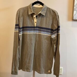 Marine Layer Men's Long Sleeve Polo Green with Blue Stripes